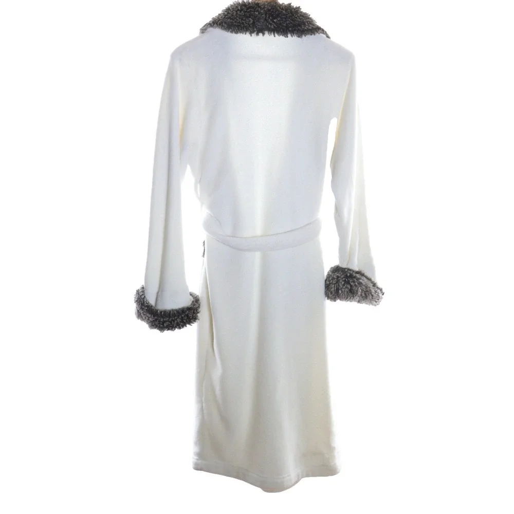 Pottery Barn Ombre Robe White Cream Belted Fauz Fur Collar Trim‎ Size M/L - Picture 2 of 9